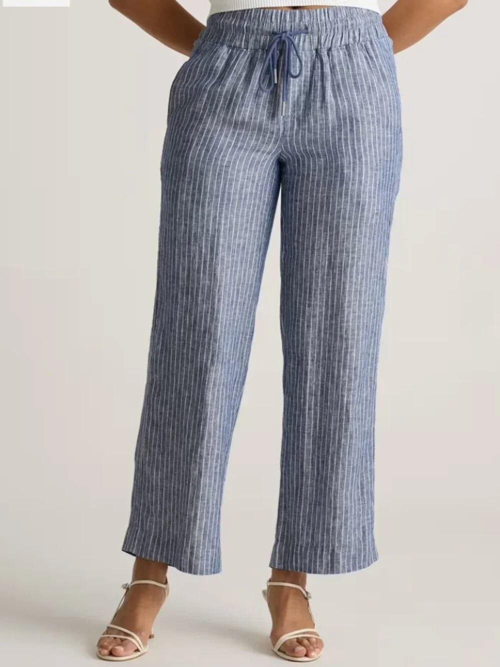 Quince 100% Linen Blue White Pinstripe Drawstring Pants Size S